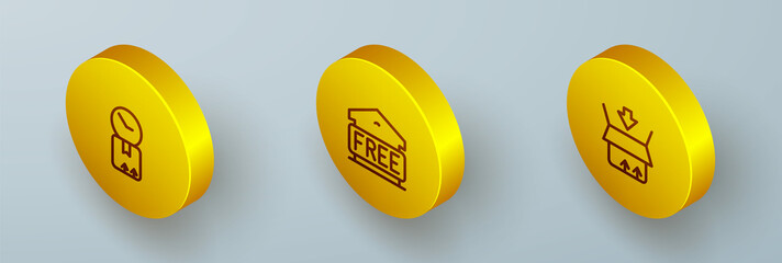 Set Isometric line Cardboard box with clock, Free storage and Carton cardboard icon. Vector