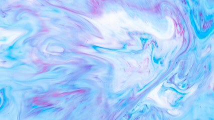 Fototapeta na wymiar Fluid Art. Abstract liquid paint textured background with decorative spirals and swirls. Liquid pink blue backdrop. Trendy wallpaper