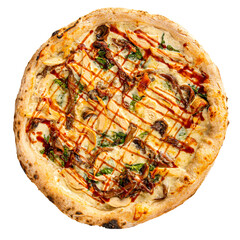 Isolated gourmet italian chicken pizza with barbecue sauce