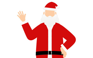 腰に手を当てて手を振るサンタクロースのおじいさん