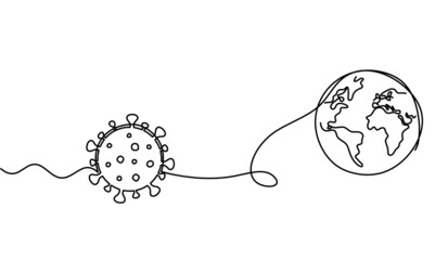 Abstract sign of corona virus as line drawing on white background. Vector