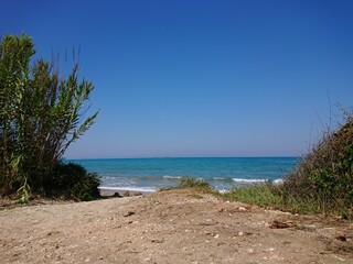 Fototapeta na wymiar Nice sideview from forest to Corfu sea. 