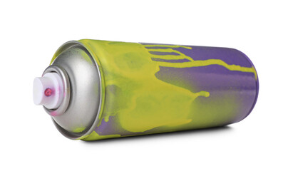Used can of spray paint isolated on white. Graffiti supply