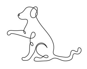 Silhouette of abstract dog as line drawing on white. Vector