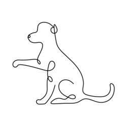 Silhouette of abstract dog as line drawing on white. Vector