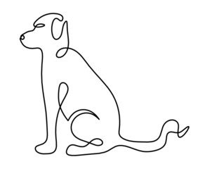 Silhouette of abstract dog as line drawing on white. Vector