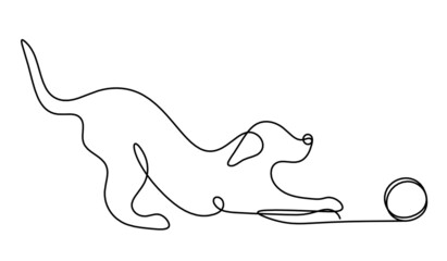 Silhouette of abstract dog as line drawing on white. Vector