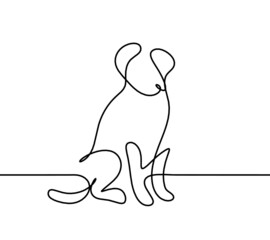 Silhouette of abstract dog as line drawing on white. Vector