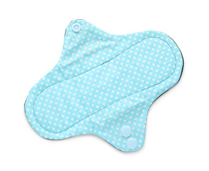 Cloth menstrual pad isolated on white, top view. Reusable female hygiene product