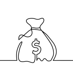 Abstract continuous lines drawing as bag of dollars on white as background. Vector