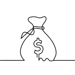 Abstract continuous lines drawing as bag of dollars on white as background. Vector