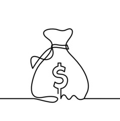 Abstract continuous lines drawing as bag of dollars on white as background. Vector