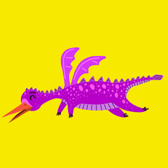 Pink pterodactyl isolated on yellow background. Illsuatration