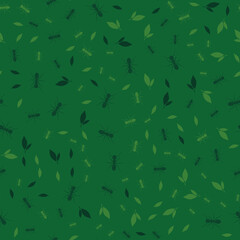 Beautiful patern ants on a green background. Vector image.