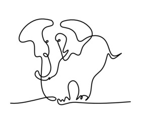 Silhouette of abstract elephant as line drawing on white. Vector