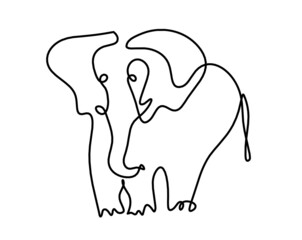 Silhouette of abstract elephant as line drawing on white. Vector