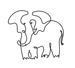 Silhouette of abstract elephant as line drawing on white. Vector