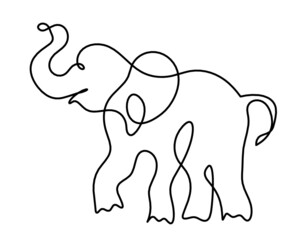 Silhouette of abstract elephant as line drawing on white. Vector