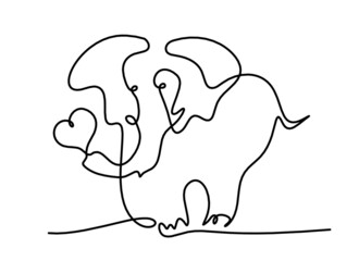 Silhouette of abstract elephant as line drawing on white. Vector