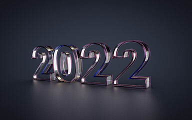 happy new year 2022 glass effect luxury background 3d rendering