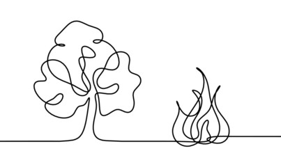 Abstract fire as line drawing on white background. Vector