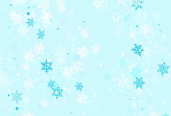 Light Pink, Blue vector background with xmas snowflakes.