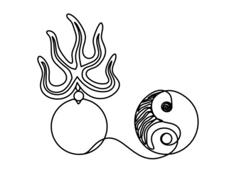 Fire pearl - protection from flying star "three" in feng shui as line drawing on the white background. Vector