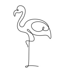 Silhouette of abstract flamingo as line drawing on white. Vector