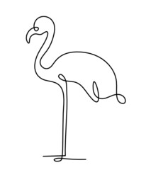 Silhouette of abstract flamingo as line drawing on white. Vector