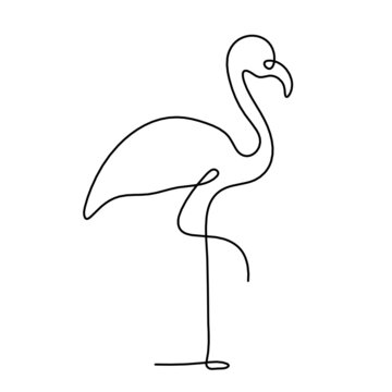 Silhouette Of Abstract Flamingo As Line Drawing On White. Vector