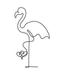 Silhouette of abstract flamingo as line drawing on white. Vector