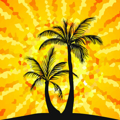 Abstract background of a palm tree at sunset. Vector illustration