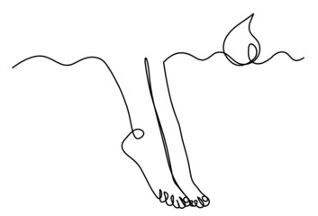 Silhouette of abstract foot as line drawing on white. Vector