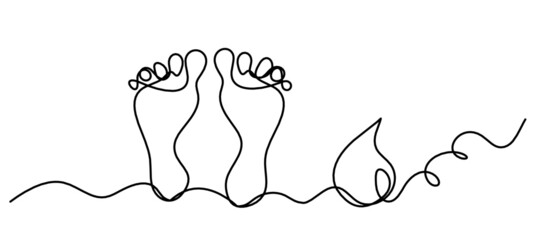 Silhouette of abstract foot as line drawing on white. Vector