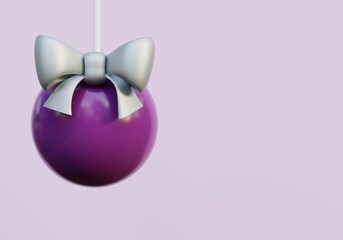 Glass realistic christmas ball with silver bow, 3d render