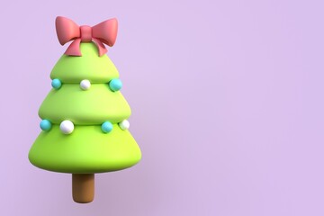 Christmas new year tree with balls and bow, 3d render