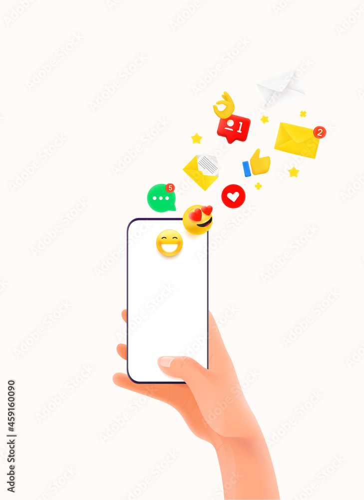 Aufkleber modern mobile phone with notifications. vertical banner with copy space