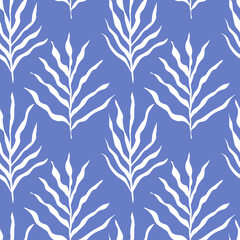 White leaves seamless pattern isolated on blue vector illustration. Plant background.