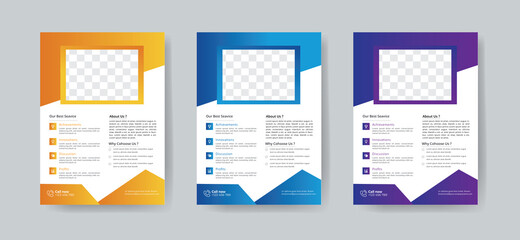 Corporate Business Flyer Template Layout with 3 Colorful Accents and Grayscale Image Masks