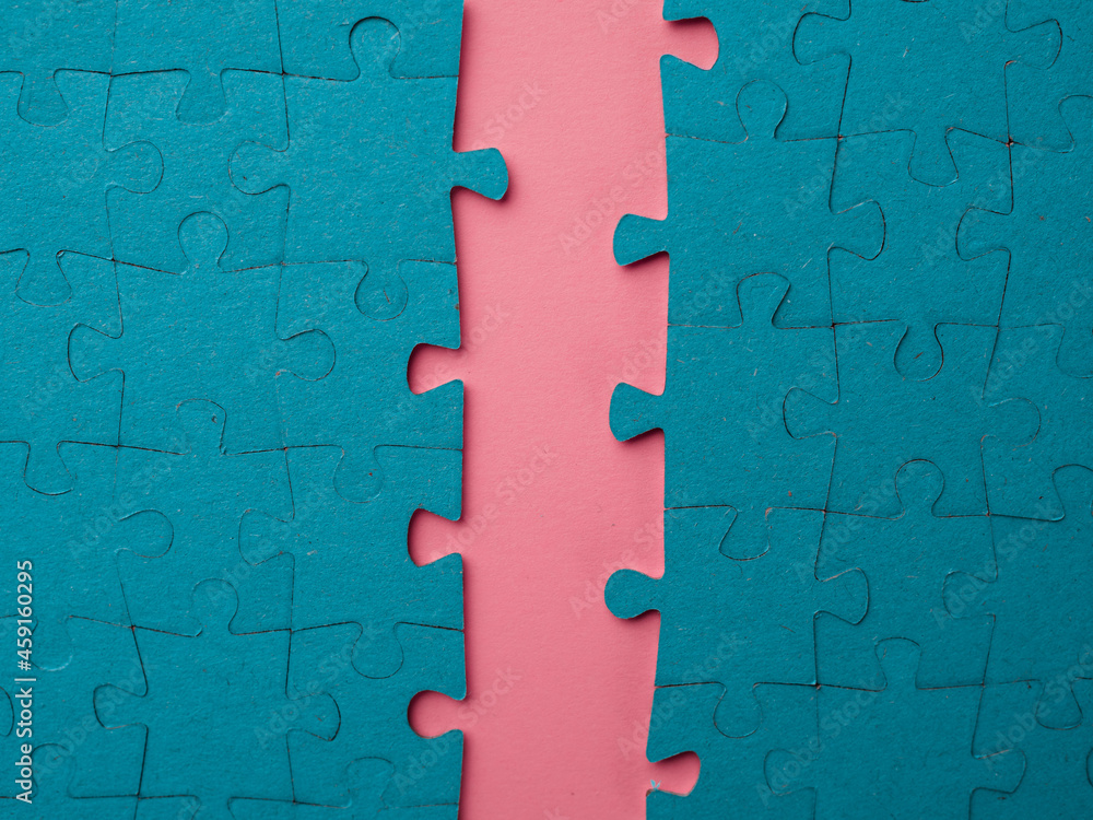 Poster a gap, a crack in the puzzle block. the gap in the team, the division of a large group into two, the