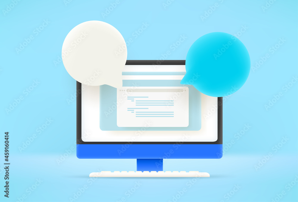 Aufkleber modern computer with speech balloons. chatting concept