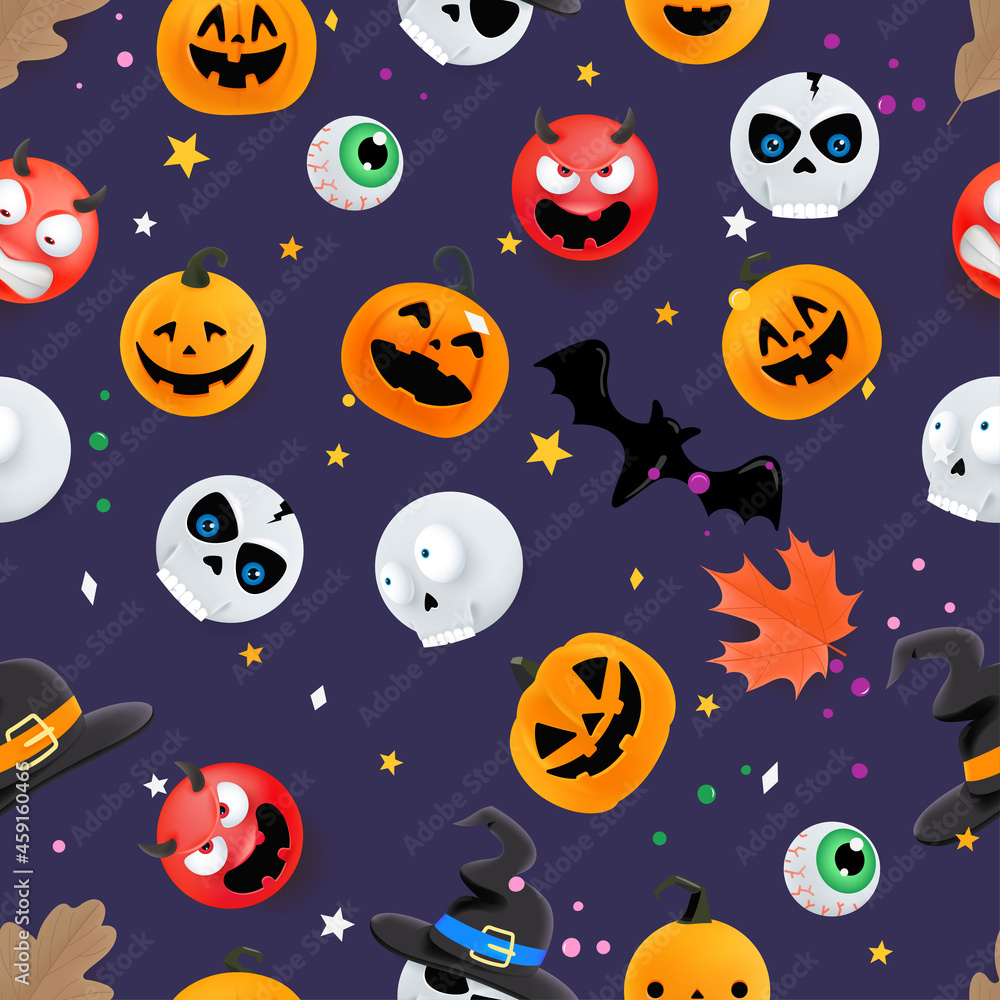 Poster set of halloween elements seamless vector pattern