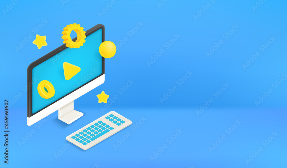 Aufkleber Using modern computer. Vector banner with copy space
