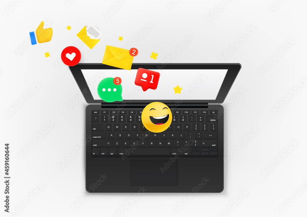 Poster Modern notebook with notifications and social media icons