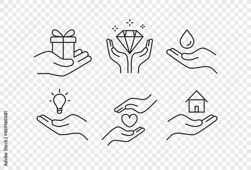 Poster thin line linear pictograms on transparent background. care concept