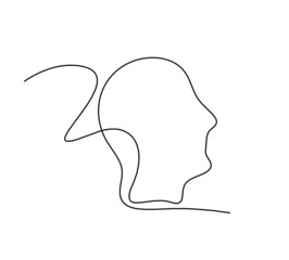 Man silhouette profile as line drawing on white background