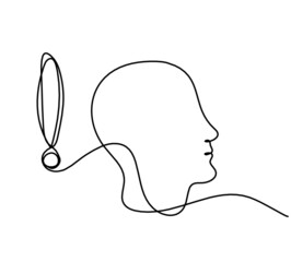 Man silhouette profile as line drawing on white background. Vector