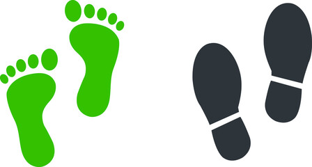 Green footprints and shoe footprint vector icons style. ecology concept