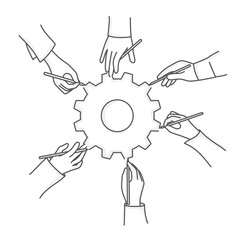 Business people hands draw settings symbol.
