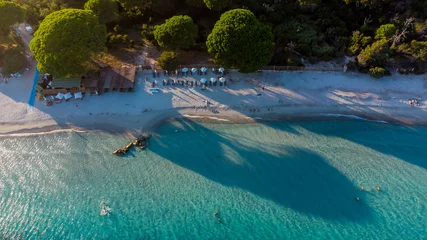 Washable wall murals Palombaggia beach, Corsica Aerial view of Palombaggia Beach in the South of Corsica, France - Famous pine tree forest on the island of Corsica, near the turquoise waters of the Mediterranean Sea